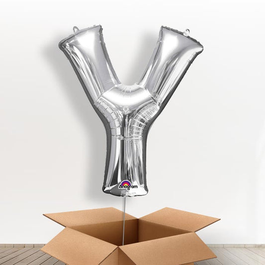 Personalised Letter Y Balloon in a Box - Silver - Giant Letter | Small Indoor Plants