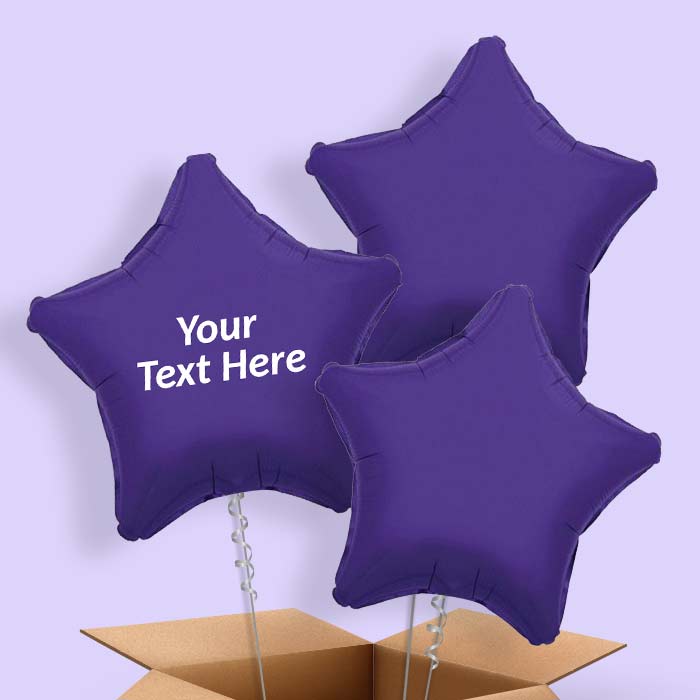 Personalised Purple Star Balloons in a Box - 3 Balloon | Small Indoor Plants