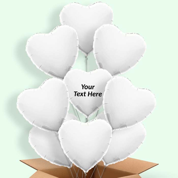 Personalised Heart Balloons in a Box - White - 9 Balloon | Small Indoor Plants