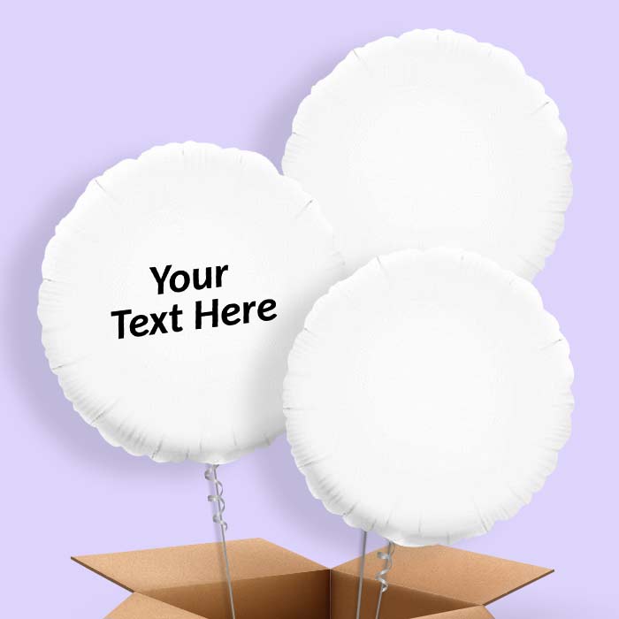 Personalised Foil Balloons in a Box - White Circle - 3 Balloon | Small Indoor Plants