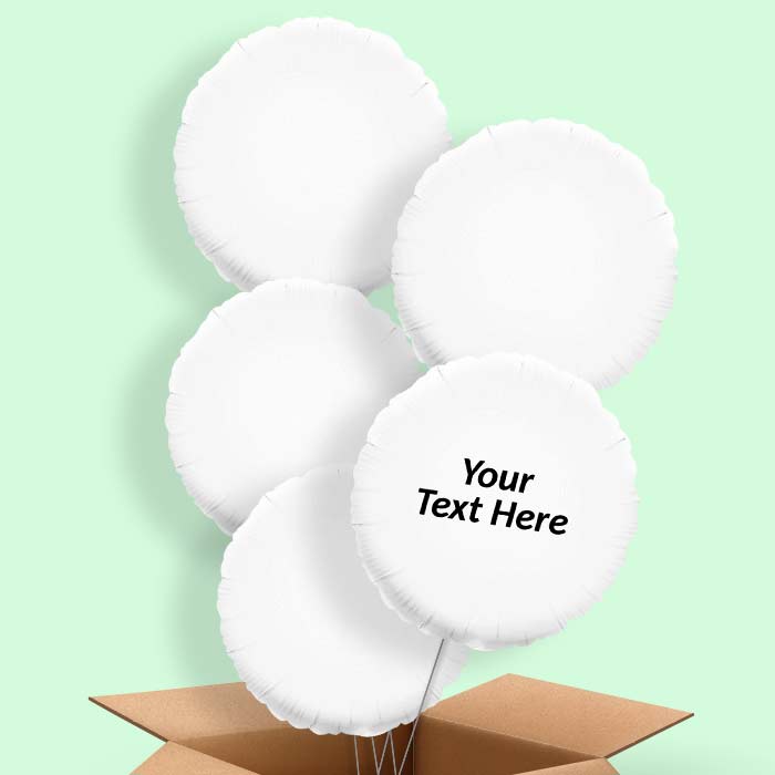 Personalised Foil Balloons in a Box - White Circle - 5 Balloon | Small Indoor Plants