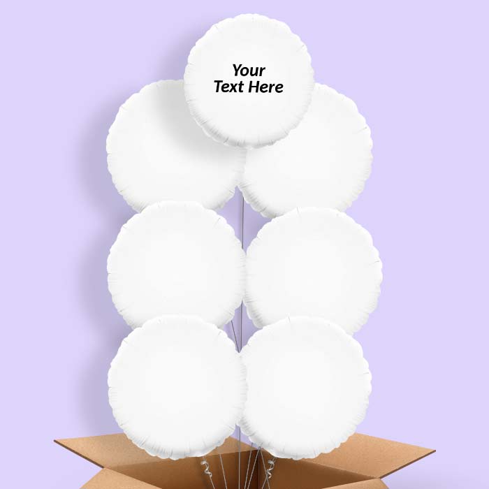 Personalised Foil Balloons in a Box - White Circle - 7 Balloon | Small Indoor Plants