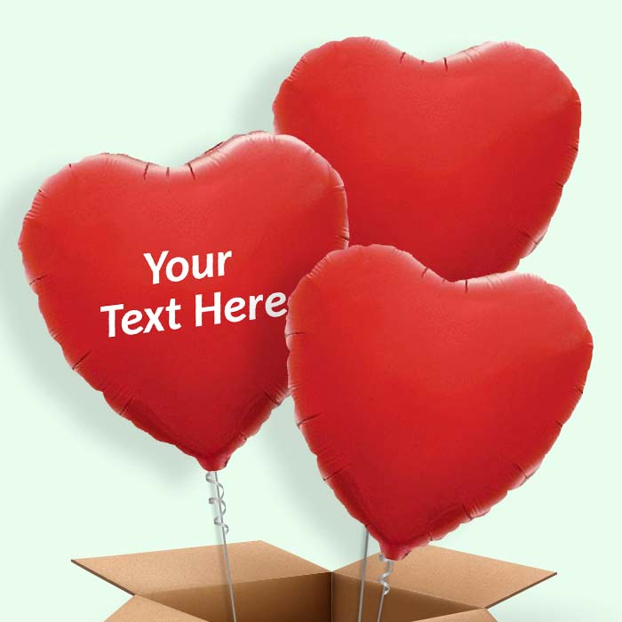 Personalisable Red Heart Foil Balloon in a Box - 3 Balloon | Small Indoor Plants