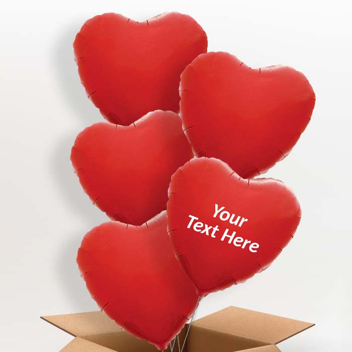 Personalisable Red Heart Foil Balloon in a Box - 5 Balloon | Small Indoor Plants