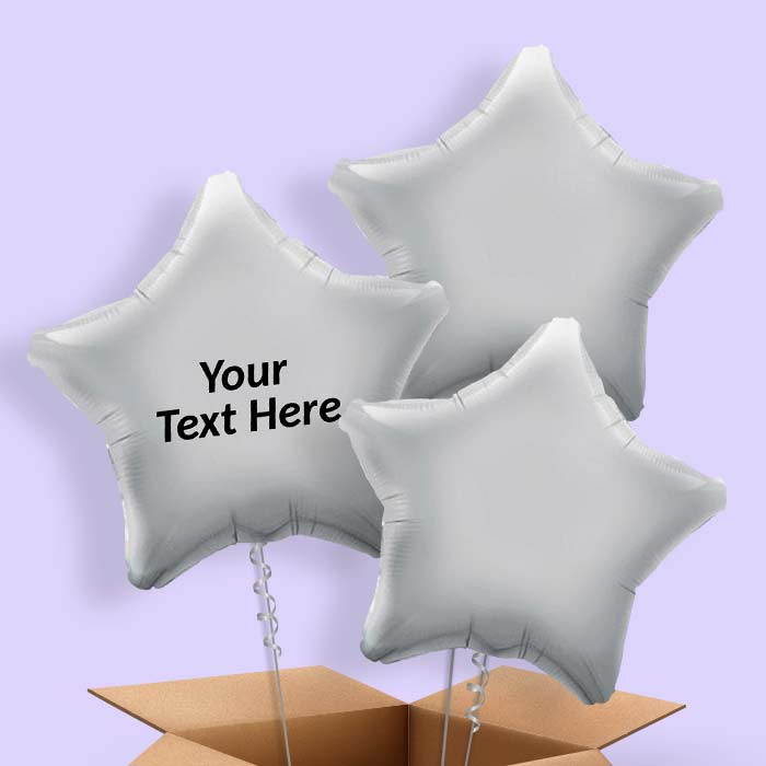 Personalised Silver Star Balloons in a Box