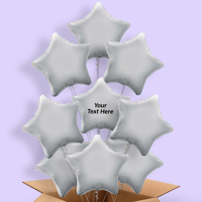 Personalised Silver Star Balloons in a Box