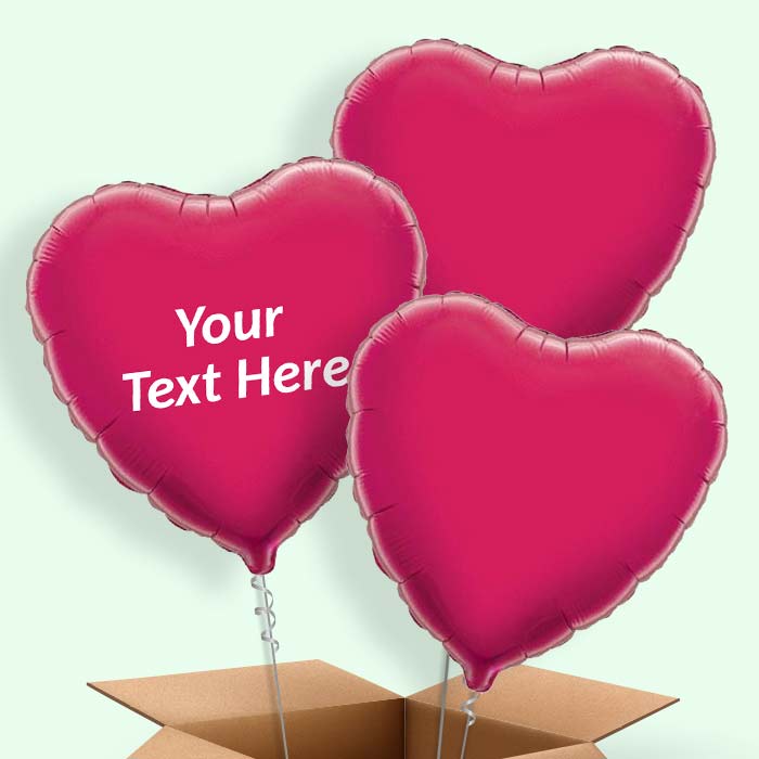 Personalised Heart Balloons in a Box - Hot Pink - 3 Balloon | Small Indoor Plants