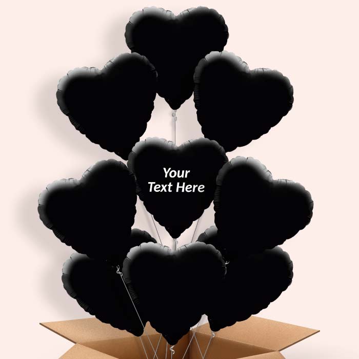 Personalised Black Heart Helium Balloons in a Box - 9 Balloon | Small Indoor Plants