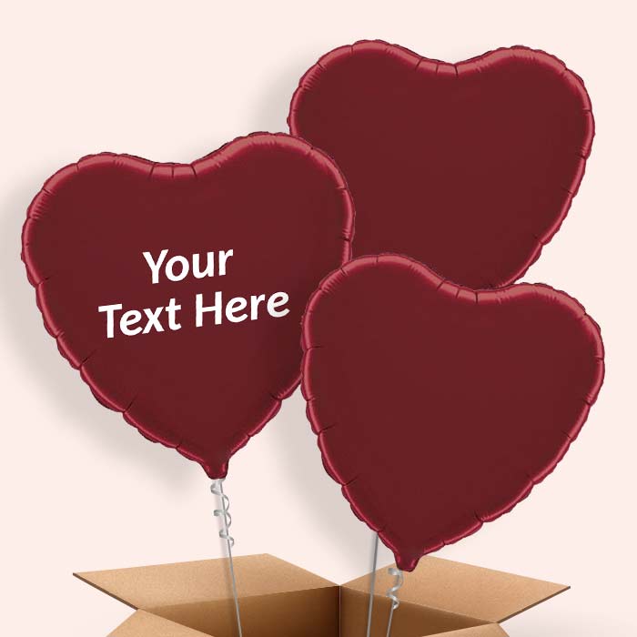 Personalised Heart Balloons in a Box - Burgundy - 3 Balloon | Small Indoor Plants