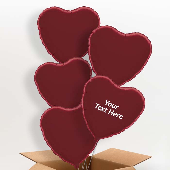Personalised Heart Balloons in a Box - Burgundy - 5 Balloon | Small Indoor Plants