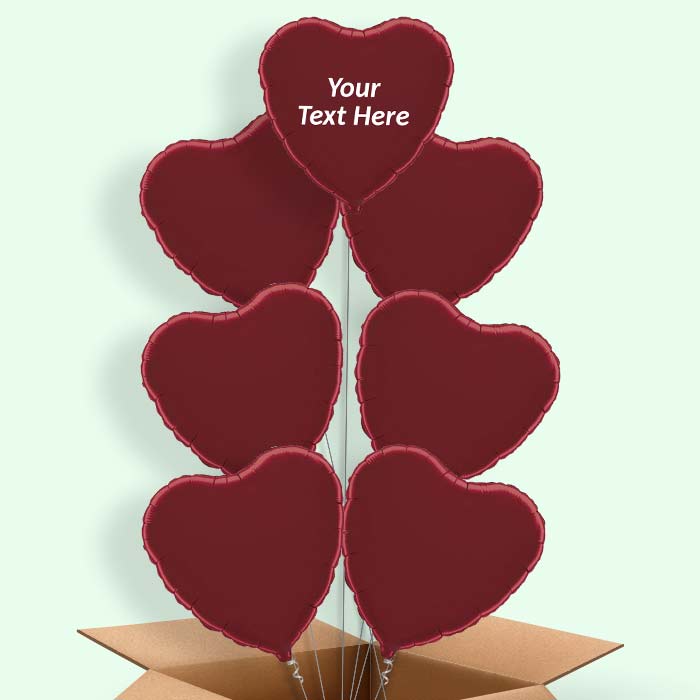Personalised Heart Balloons in a Box - Burgundy - 7 Balloon | Small Indoor Plants