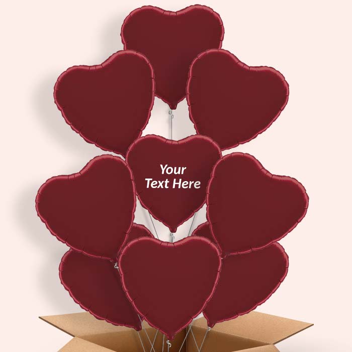 Personalised Heart Balloons in a Box - Burgundy - 9 Balloon | Small Indoor Plants