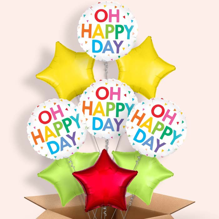 Rainbow Oh Happy Day Balloons in a Box - 9 Balloon | Small Indoor Plants