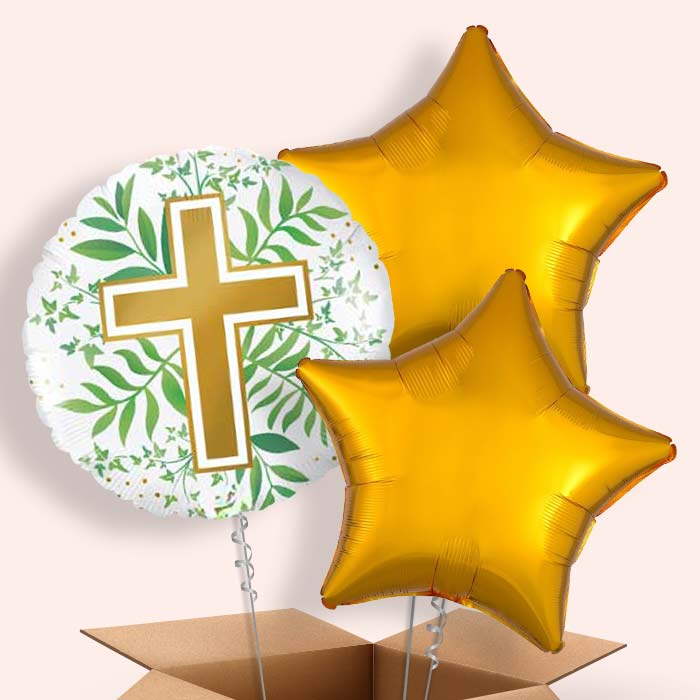 Communion | Religious Cross Balloon in a Box - 3 Balloon | Small Indoor Plants