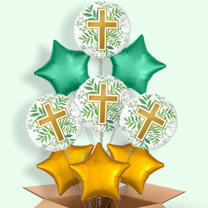 Communion | Religious Cross Balloon in a Box - 9 Balloon | Small Indoor Plants