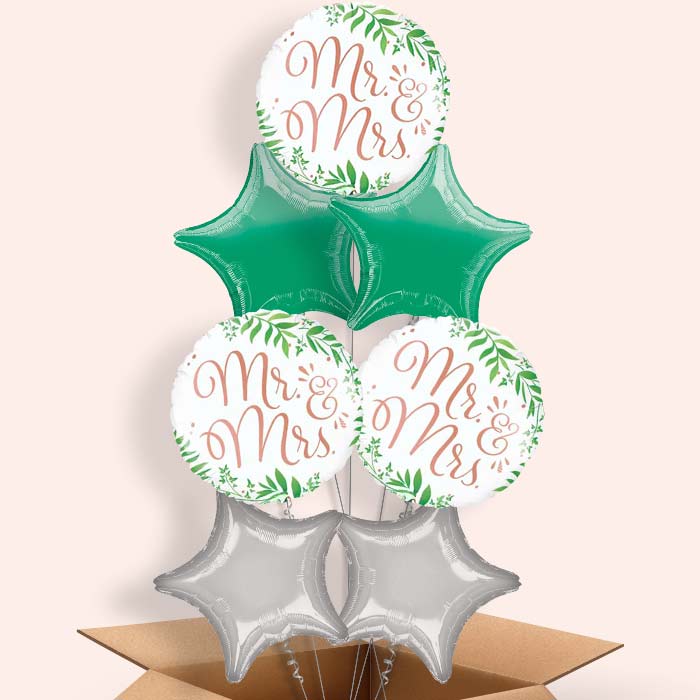 Rose Gold Mr and Mrs Balloons in a Box - 7 Balloon | Small Indoor Plants