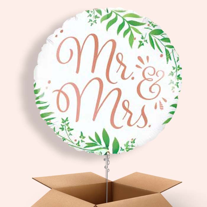 Rose Gold Mr and Mrs Balloons in a Box - 1 Balloon | Small Indoor Plants
