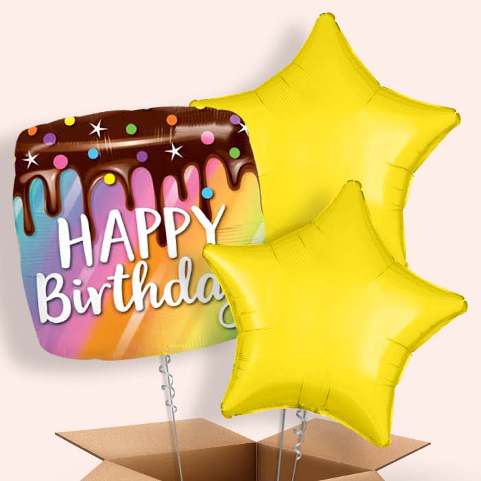 Happy Birthday Cake Helium Balloons in a Box - 3 Balloon | Small Indoor Plants