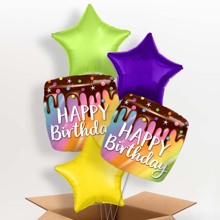 Happy Birthday Cake Helium Balloons in a Box - 5 Balloon | Small Indoor Plants