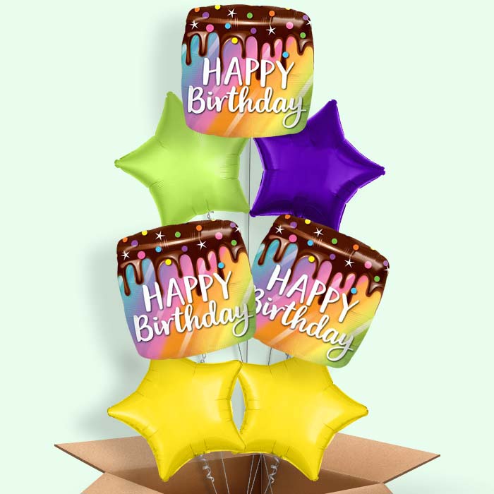 Happy Birthday Cake Helium Balloons in a Box - 7 Balloon | Small Indoor Plants