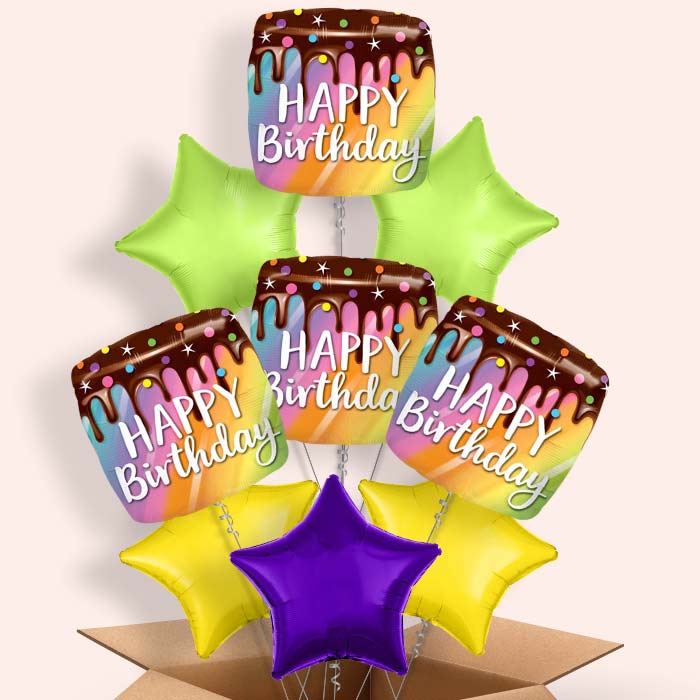 Happy Birthday Cake Helium Balloons in a Box - 9 Balloon | Small Indoor Plants