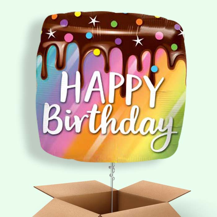 Happy Birthday Cake Helium Balloons in a Box - 1 Balloon | Small Indoor Plants