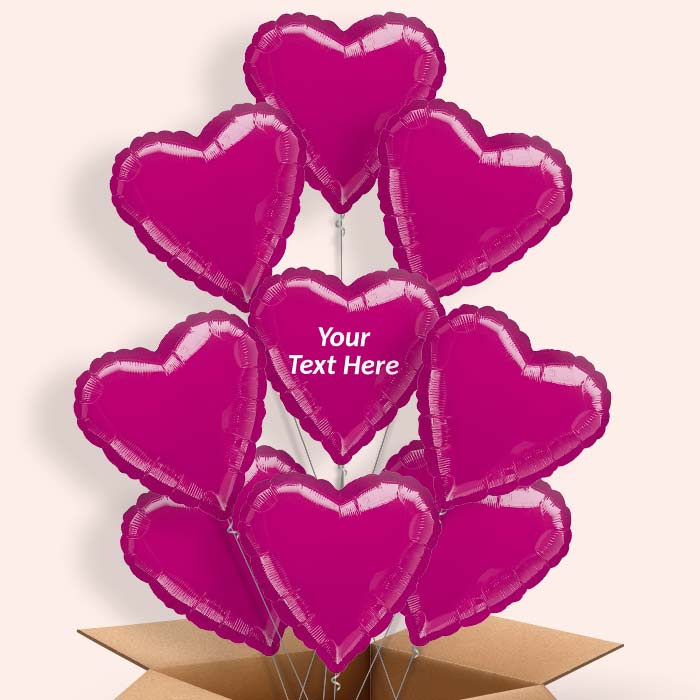 Fuchsia Pink Metallic Heart  Balloon in a Box - 9 Balloon | Small Indoor Plants