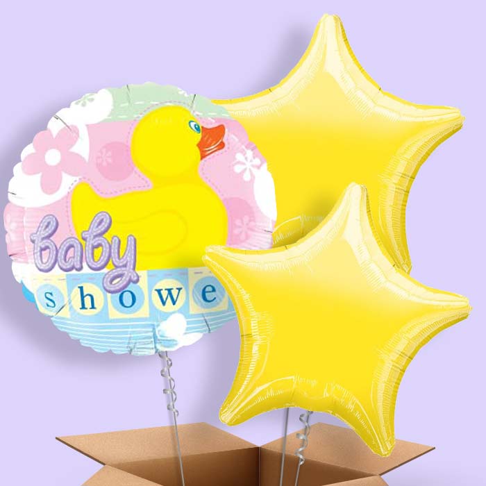 Neutral Baby Shower Balloons in a Box (Duck)