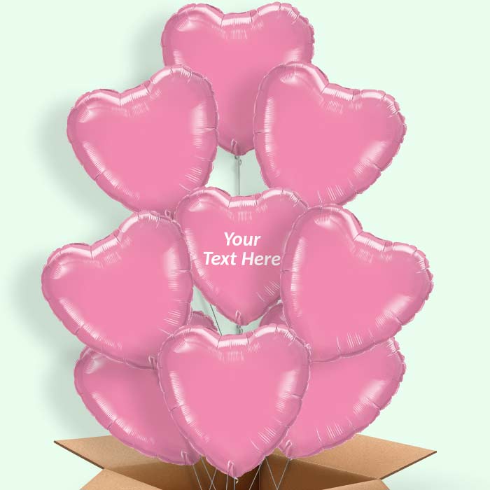 Personalised Heart Balloons in a Box - Rose Pink - 9 Balloon | Small Indoor Plants