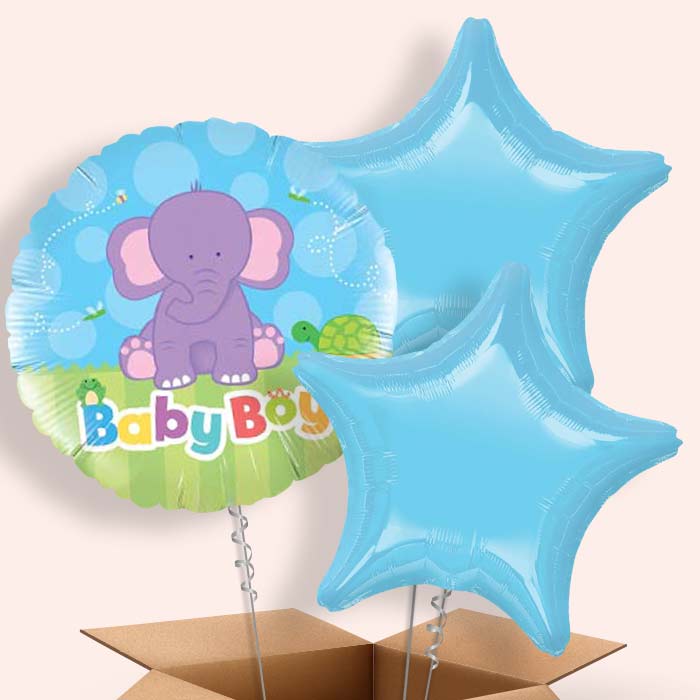 Baby Boy Balloons in a Box - Elephant