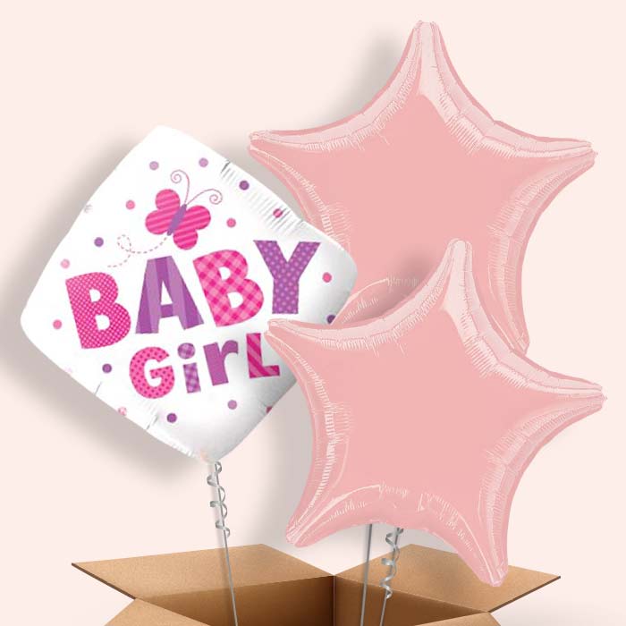 Welcome Baby Girl Balloons in a Box (Butterfly)