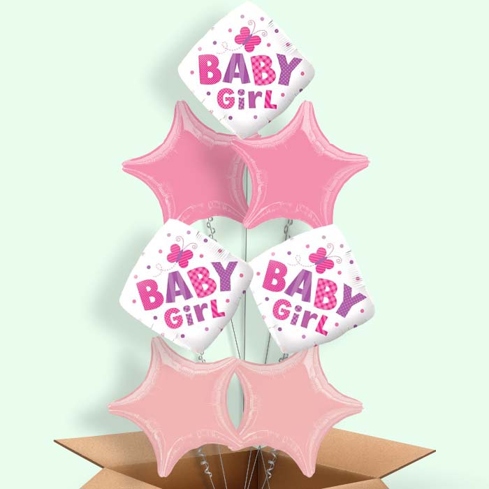 Welcome Baby Girl Balloons in a Box (Butterfly)