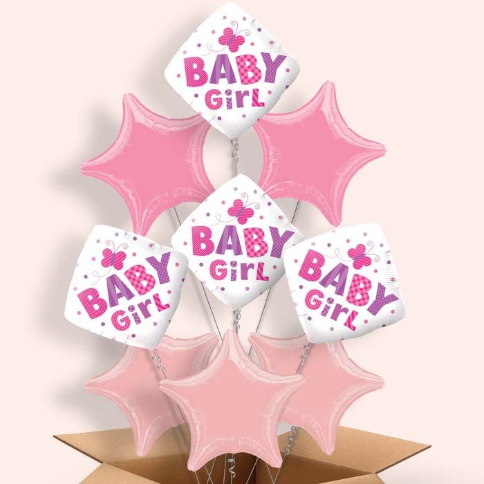 Welcome Baby Girl Balloons in a Box (Butterfly)
