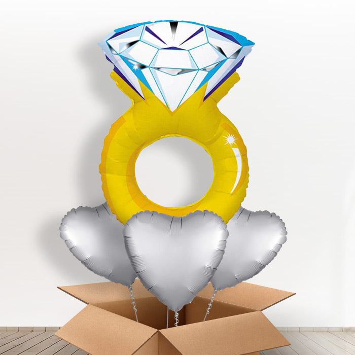Gold Wedding Ring Giant Shaped Balloon in a Box Gift - With 3 Themed Balloons | Small Indoor Plants
