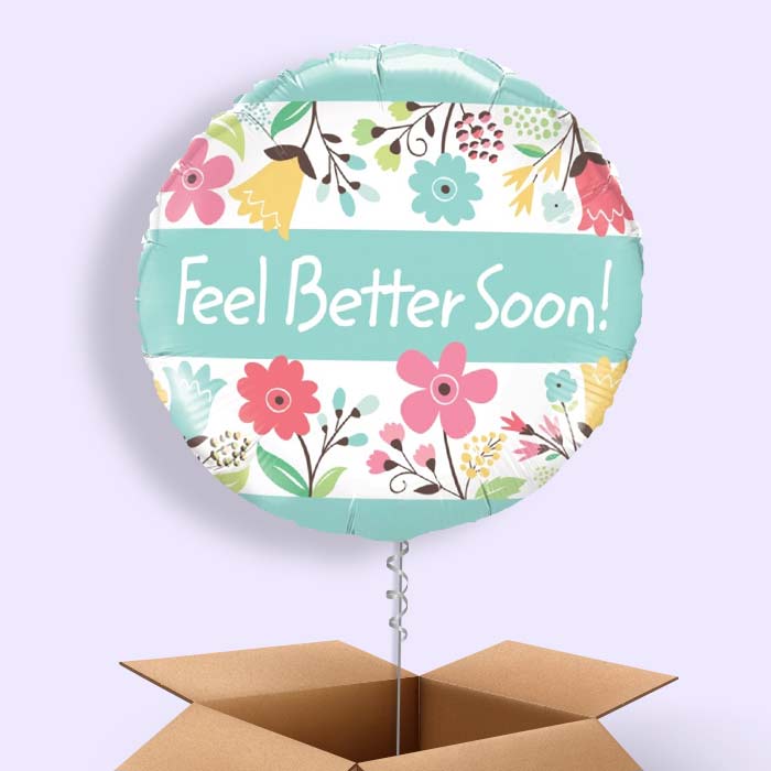 Get Well Soon Balloon Delivery in a Box (Floral) - 1 Balloon | Small Indoor Plants