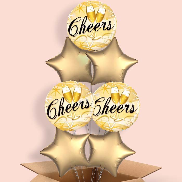 Cheers Glasses Gold Balloon in a Box