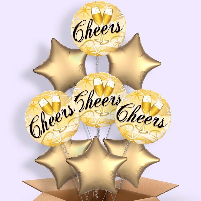 Cheers Glasses Gold Balloon in a Box