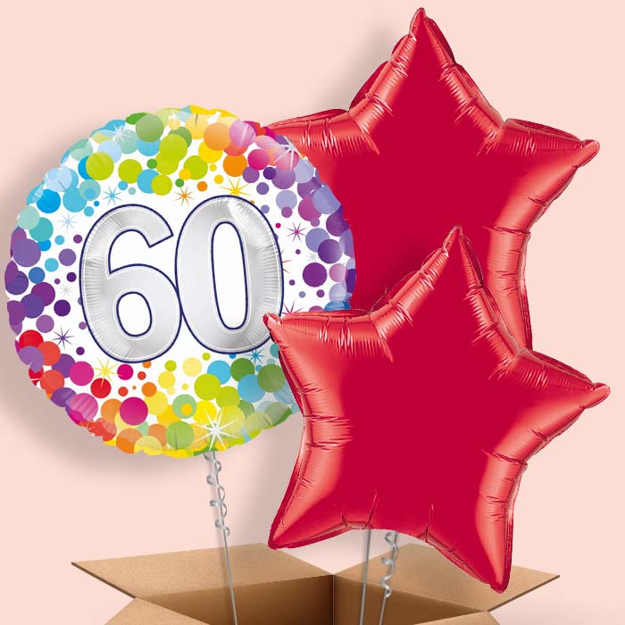 Rainbow 60th Birthday Balloon in a Box - 3 Balloon | Small Indoor Plants