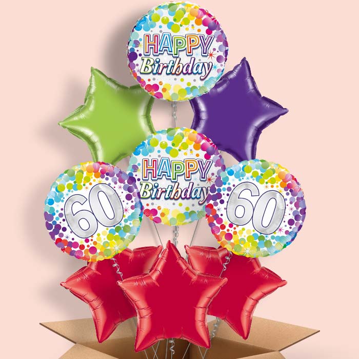 Rainbow 60th Birthday Balloon in a Box - 9 Balloon | Small Indoor Plants