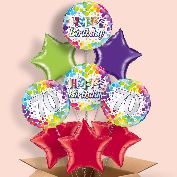 Rainbow 70th Birthday Balloon in a Box - 9 Balloon | Small Indoor Plants