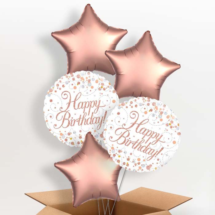 Rose Gold Birthday Balloons Delivered - 5 Balloon | Small Indoor Plants