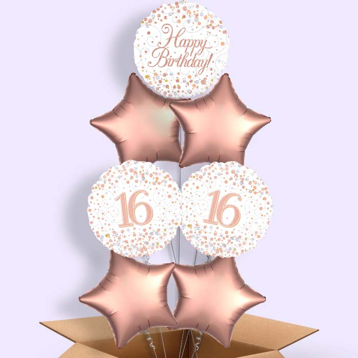 Rose Gold and White 16th Birthday Balloon in a Box - 7 Balloon | Small Indoor Plants