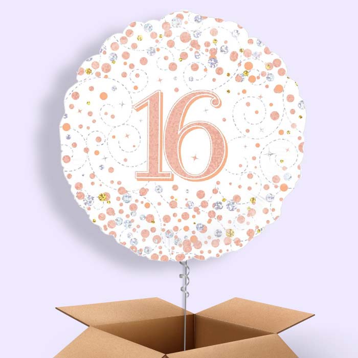 Rose Gold and White 16th Birthday Balloon in a Box - 1 Balloon | Small Indoor Plants