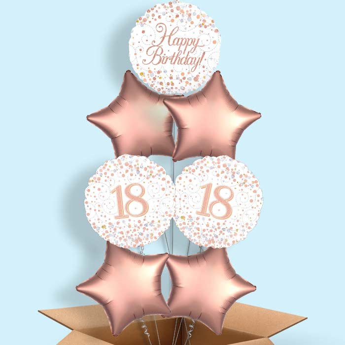 Rose Gold 18th Birthday Balloons Delivered - 7 Balloon | Small Indoor Plants