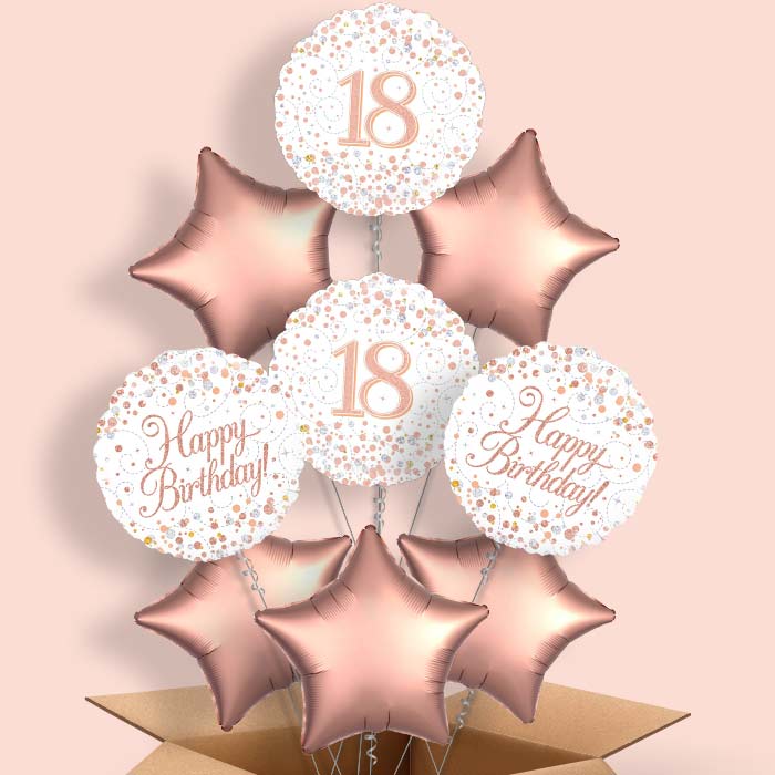 Rose Gold 18th Birthday Balloons Delivered - 9 Balloon | Small Indoor Plants