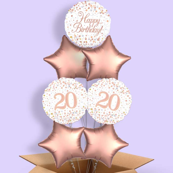 Rose Gold and White 20th Birthday  Balloon in a Box - 7 Balloon | Small Indoor Plants