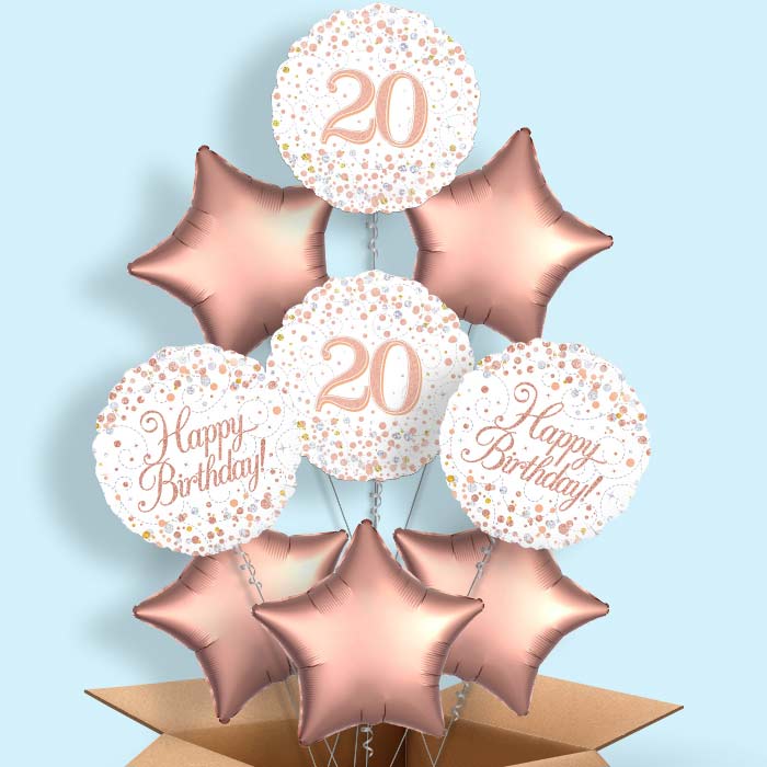 Rose Gold and White 20th Birthday  Balloon in a Box - 9 Balloon | Small Indoor Plants