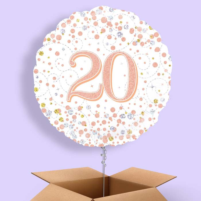 Rose Gold and White 20th Birthday  Balloon in a Box - 1 Balloon | Small Indoor Plants