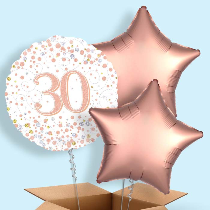 Rose Gold and White 30th Birthday Balloon in a Box - 3 Balloon | Small Indoor Plants