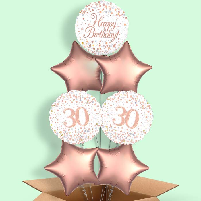 Rose Gold and White 30th Birthday Balloon in a Box - 7 Balloon | Small Indoor Plants